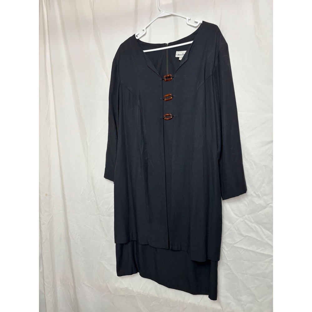Ultra Dress New York Vintage Black Layered Shift Dress Faux Tortoise Buckle 18W